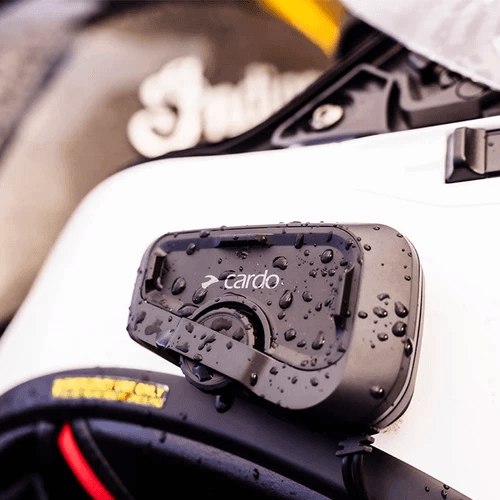 Cardo Freecom 4X clamp mount attached to a helmet shell
